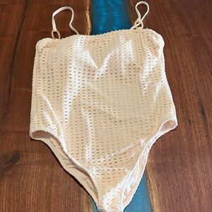 Shade & Shore Cream Crochet One-Piece Swimsuit